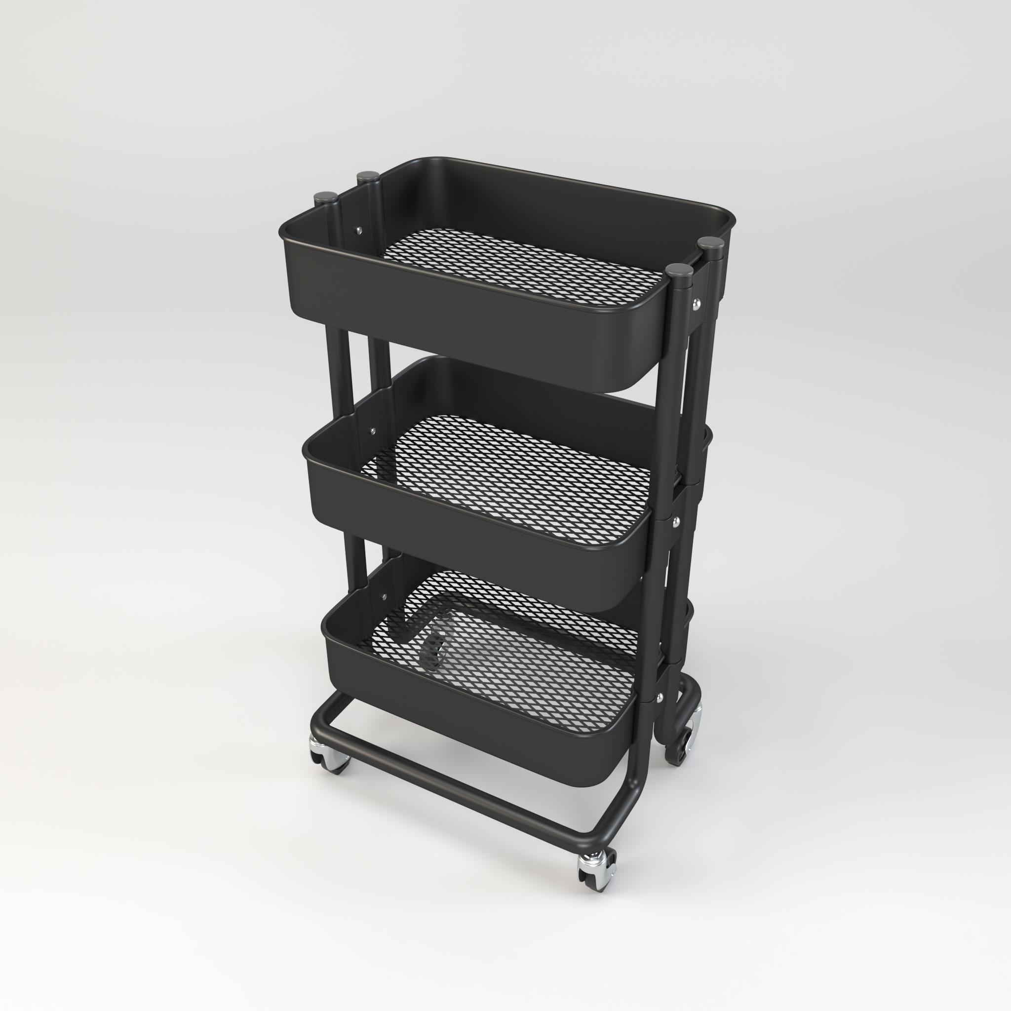 3 Tier Metal Rolling Cart- trolly negro-utility cart-kitchen cart- foldable storage cart-furniture-kitchen appliances-grena 3 tire trolly-furniture design-ikea-furniture-3dmodel-visualization-piximo studio